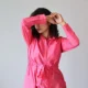 Pink Shirt Dress with Pockets | Pocket Dress Woman wearing hot pink button-down shirt dress with waist tie and invisible side pockets, Pocket Dress India