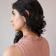 Mocha Ruffled Shift Dress with Pockets | Pocket Dress Woman wearing dusty mocha sleeveless shift dress with ruffled V-neckline and invisible side pockets, Pocket Dress India