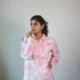 Pink Floral Toile Shirt Dress with Pockets | PD006 Pocket Dress Woman wearing pink and white floral toile print shirt dress with invisible side pockets, Pocket Dress India