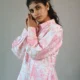 Pink Floral Toile Shirt Dress with Pockets | Pocket Dress Woman wearing pink and white floral toile print shirt dress with invisible side pockets, Pocket Dress India