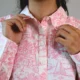 Pink Floral Toile Shirt Dress with Pockets | PD006 Pocket Dress Woman wearing pink and white floral toile print shirt dress with invisible side pockets, Pocket Dress India