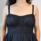 Black Smocked Strappy Maxi Dress with Pockets | Pocket Dress Woman wearing black smocked strappy maxi dress with invisible side pockets, Pocket Dress India
