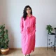 Pink Shirt Dress with Pockets | Pocket Dress Woman wearing hot pink button-down shirt dress with waist tie and invisible side pockets, Pocket Dress India