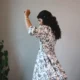 Black & White Floral Puff Sleeve Shirt Dress | Pocket Dress Woman wearing black and white botanical print shirt dress with puff sleeves and invisible side pockets, Pocket Dress India