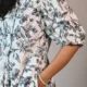 Black & White Floral Puff Sleeve Shirt Dress | Pocket Dress Woman wearing black and white botanical print shirt dress with puff sleeves and invisible side pockets, Pocket Dress India