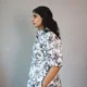 Black & White Floral Puff Sleeve Shirt Dress | Pocket Dress Woman wearing black and white botanical print shirt dress with puff sleeves and invisible side pockets, Pocket Dress India
