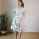 Black & White Floral Sketch Shirt Dress with Pockets | Pocket Dress Woman wearing black and white botanical sketch print shirt dress with invisible side pockets, Pocket Dress India