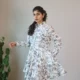 Black & White Floral Sketch Shirt Dress with Pockets | Pocket Dress Woman wearing black and white botanical sketch print shirt dress with invisible side pockets, Pocket Dress India