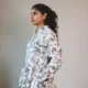 64Black & White Floral Sketch Shirt Dress with Pockets | Pocket Dress Woman wearing black and white botanical sketch print shirt dress with invisible side pockets, Pocket Dress India