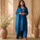 blue pocket kurta set, front view, Pocket Dress