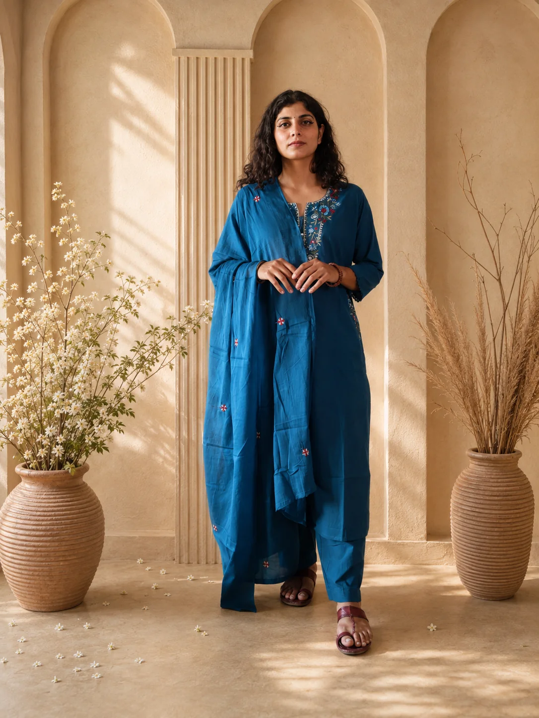 blue pocket kurta set, front view, Pocket Dress
