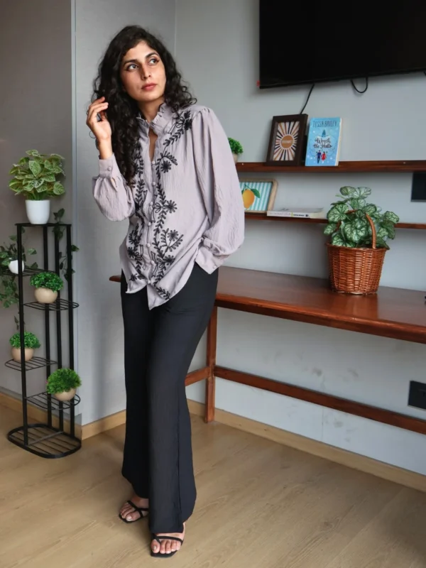 grey embroidered co-ord set with pockets, front view, Pocket Dress