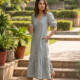 Silver Sage Floral Midi Dress floral midi dress with pockets, front view, Pocket Dress