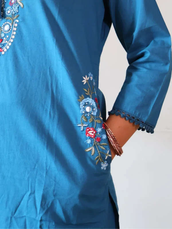 blue pocket kurta set, front view, Pocket Dress