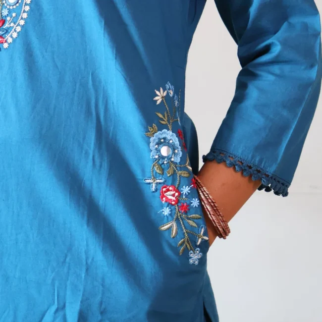 blue pocket kurta set, front view, Pocket Dress