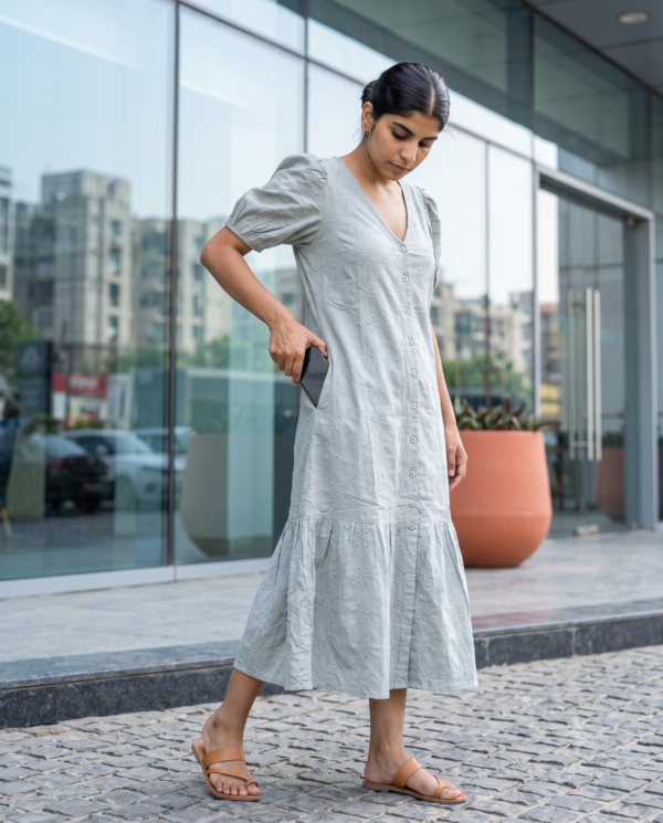 Silver Sage Floral Midi Dress floral midi dress with pockets, front view, Pocket Dress