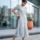 Silver Sage Floral Midi Dress floral midi dress with pockets, front view, Pocket Dress