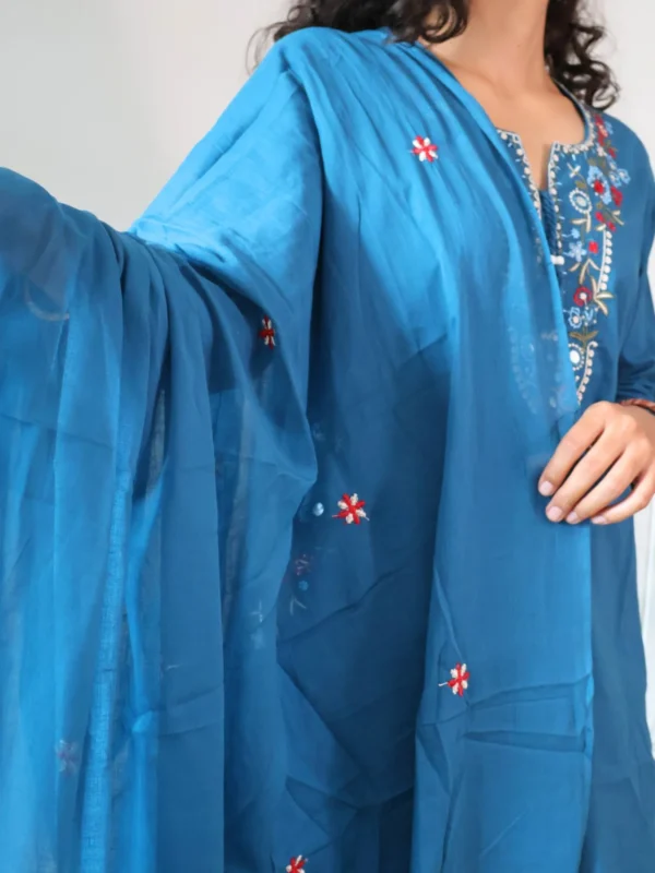 blue pocket kurta set, front view, Pocket Dress