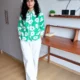 green floral co-ord set with pockets, front view, Pocket Dress