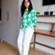 green floral co-ord set with pockets, front view, Pocket Dress