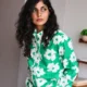 green floral co-ord set with pockets, front view, Pocket Dress