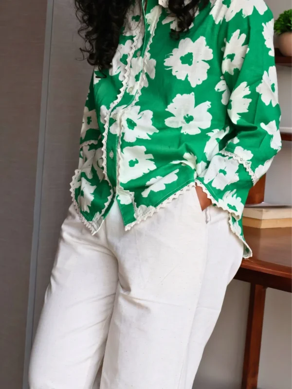 green floral co-ord set with pockets, front view, Pocket Dress