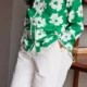 green floral co-ord set with pockets, front view, Pocket Dress