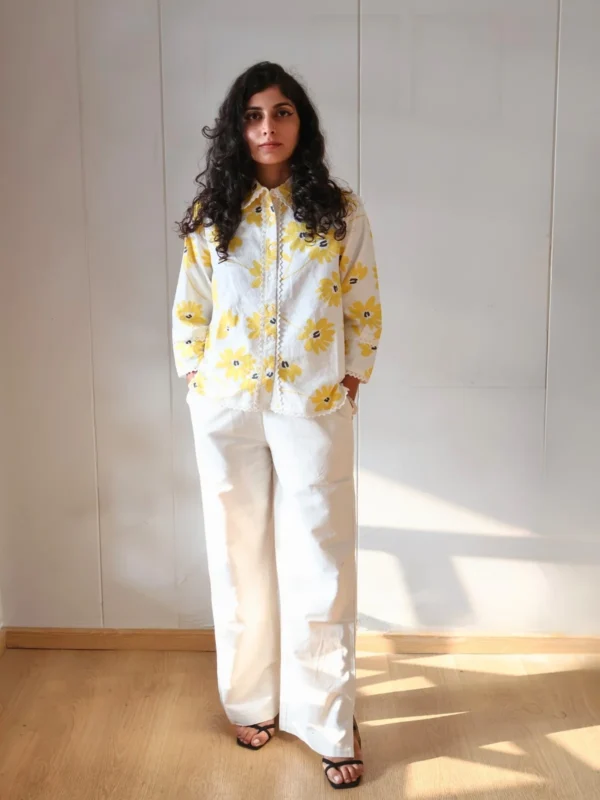 yellow floral co-ord set with pockets, front view, Pocket Dress