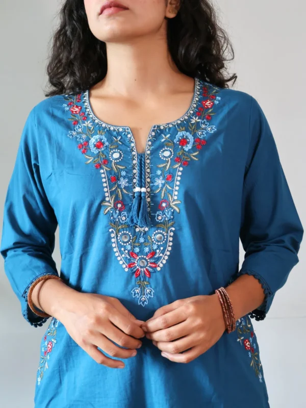 blue pocket kurta set, front view, Pocket Dress