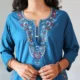 blue pocket kurta set, front view, Pocket Dress