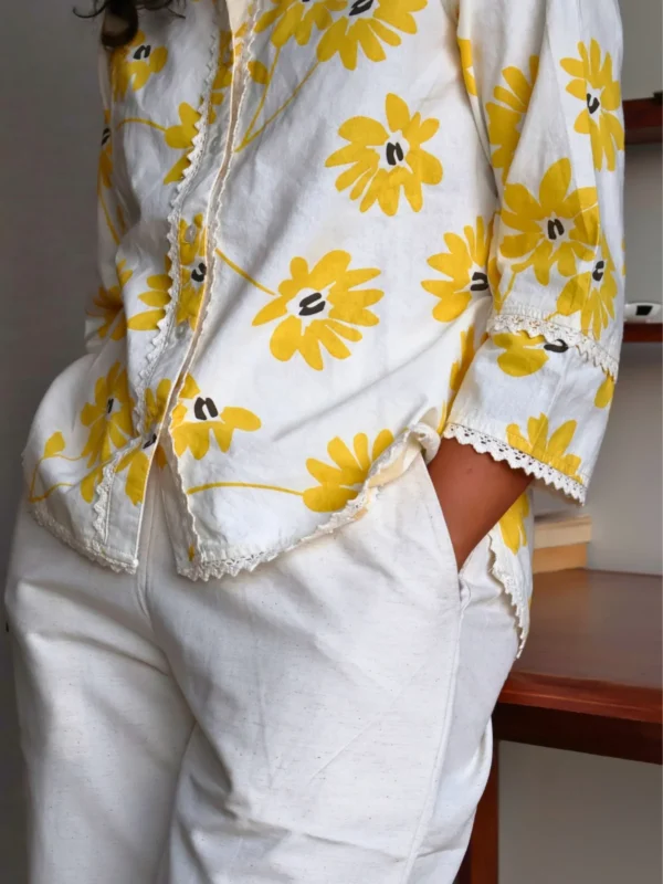 yellow floral co-ord set with pockets, front view, Pocket Dress