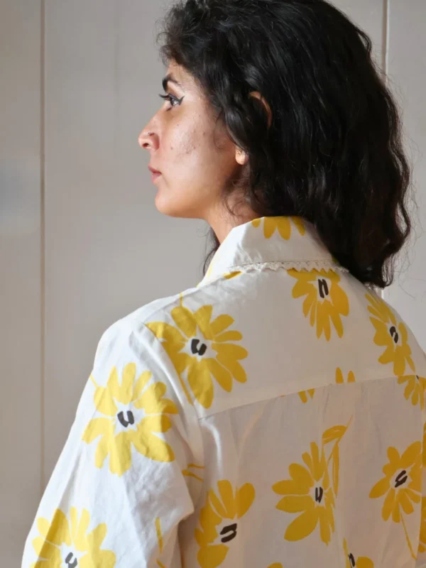 yellow floral co-ord set with pockets, front view, Pocket Dress