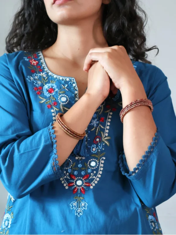 blue pocket kurta set, front view, Pocket Dress
