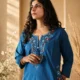 blue pocket kurta set, front view, Pocket Dress