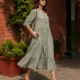 sage green midi dress with pockets, front view, Pocket Dress