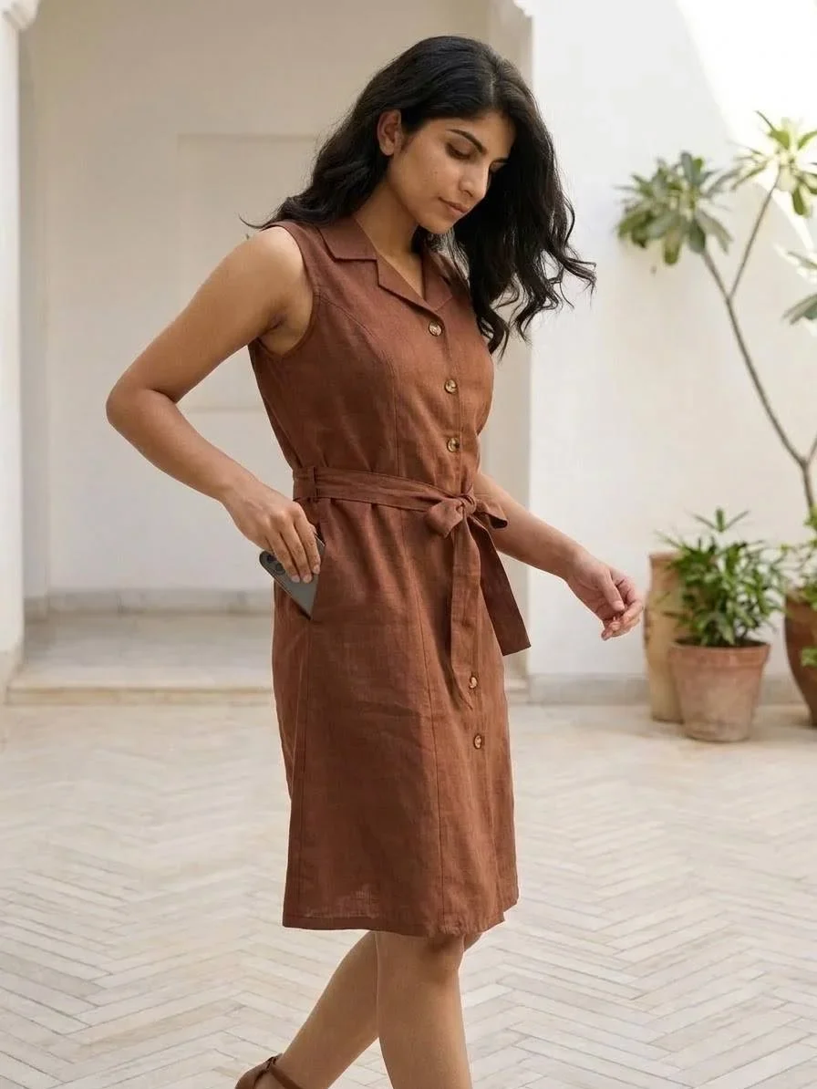 brown shirt dress with pockets | Pocket Dress